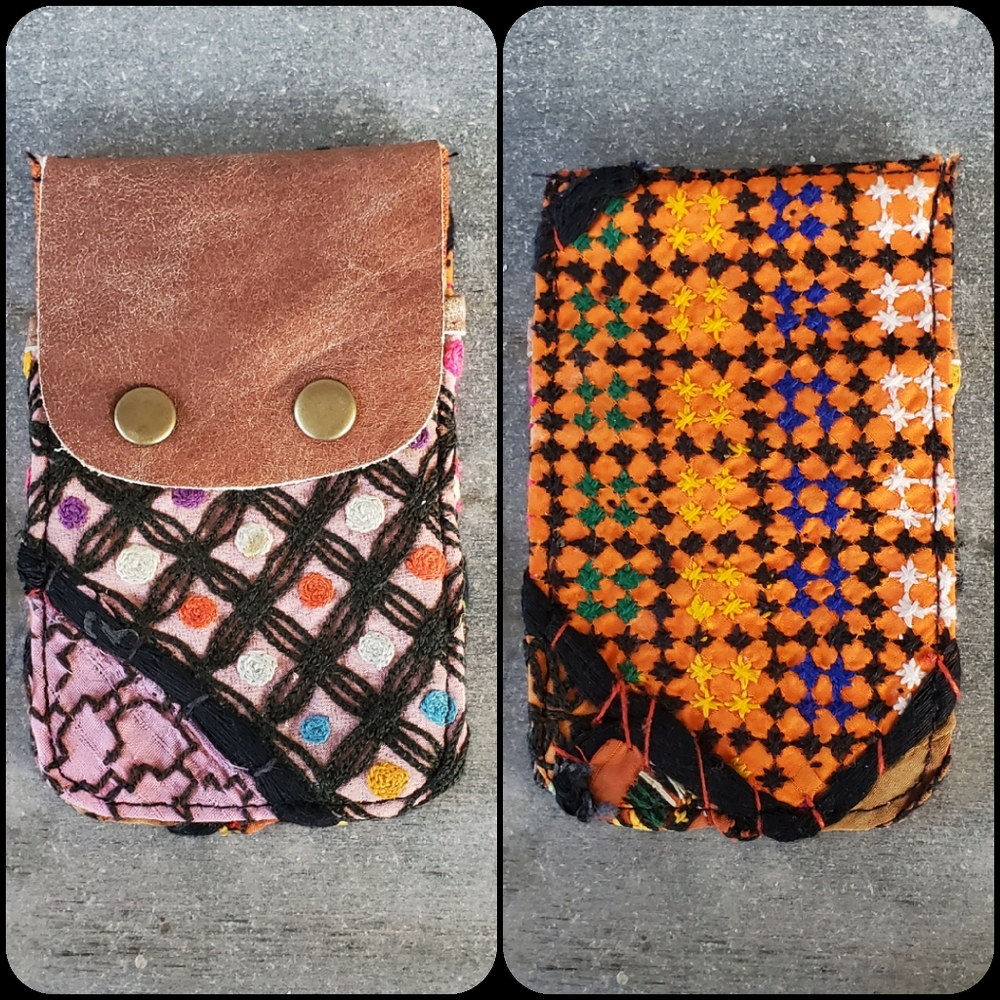 🫡🧀 Free People Boho Embroidered Repurposed vtg banjara hippie Wallet card case